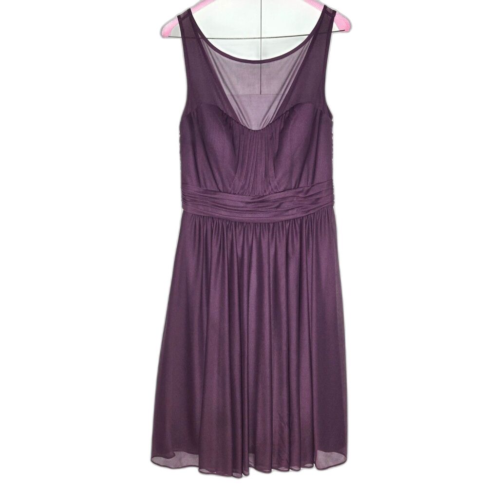 David's Bridal Knee Length Mesh Bridesmaid Dress | Size 10 | Plum Illusion
